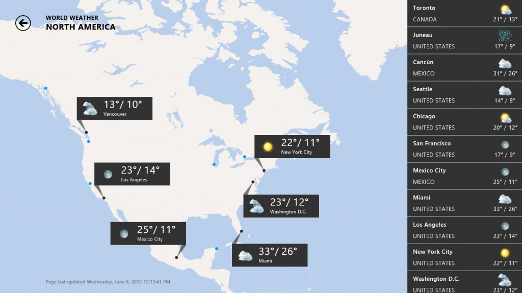 Metro Weather App - Windows 8 - Multiple Locations - World Weather