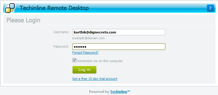 Techinline Remote Desktop - Login